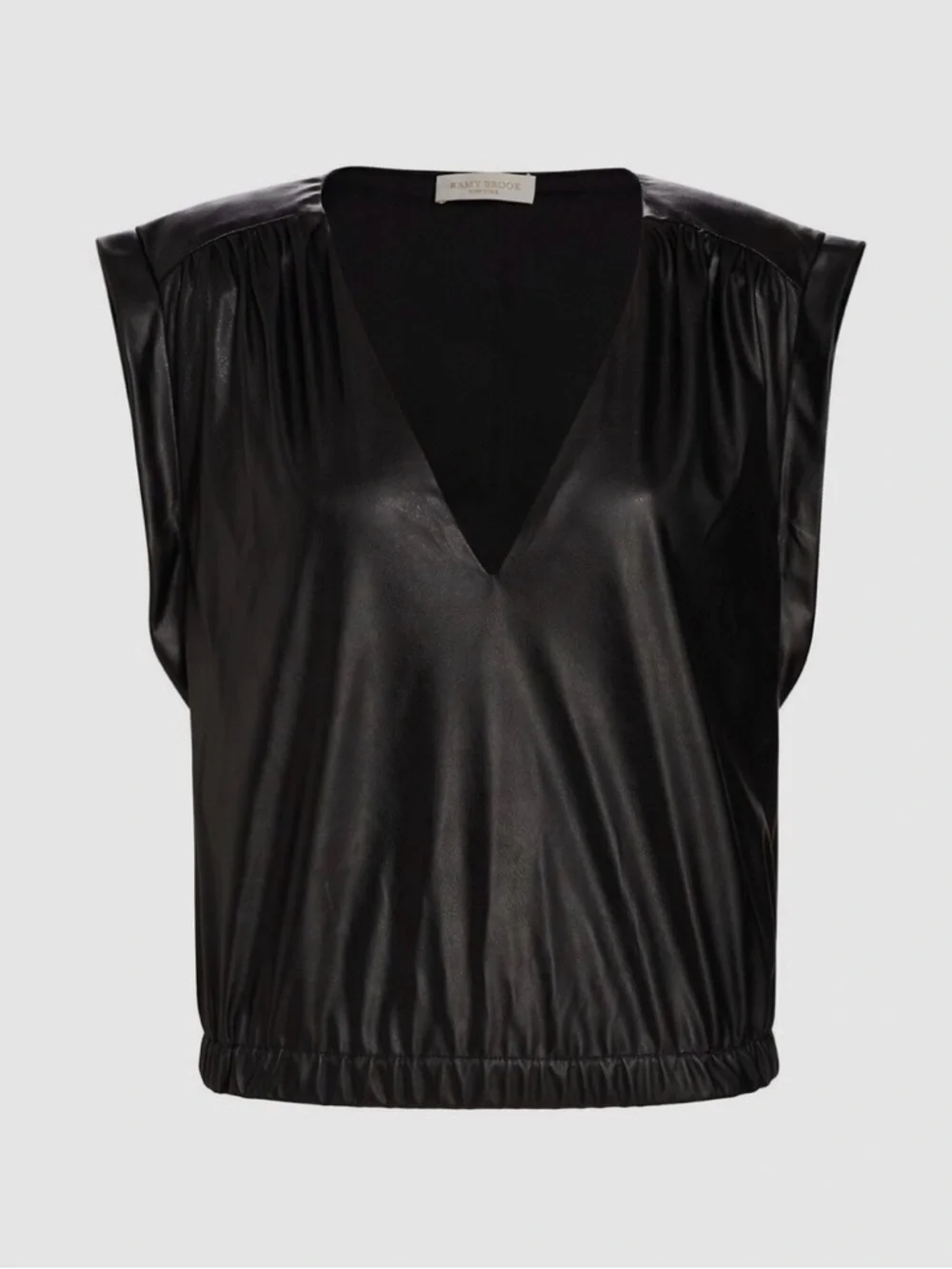 Ramy Brook Annabelle Faux Leather Black Boxy V Neck Sleevless Top Size Small